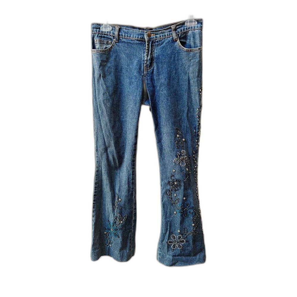 Vintage 90s Y2K Rhinestone Floral Flare Jeans Women’s 6 Willi Smith Denim Pants